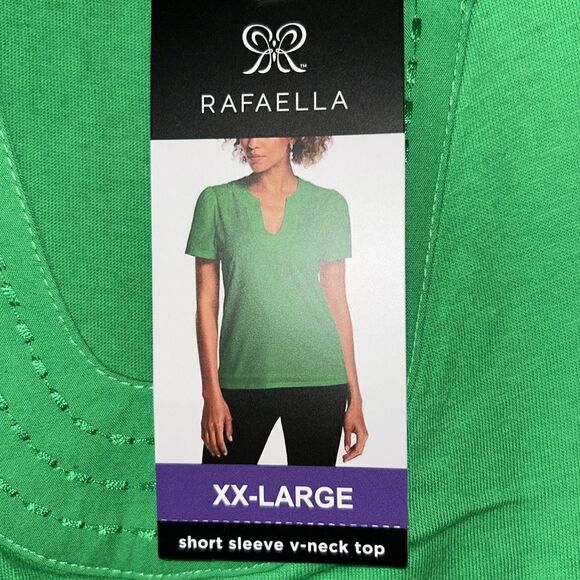 NEW Rafaella Short Sleeve Green V Neck Top - Picture 1 of 6